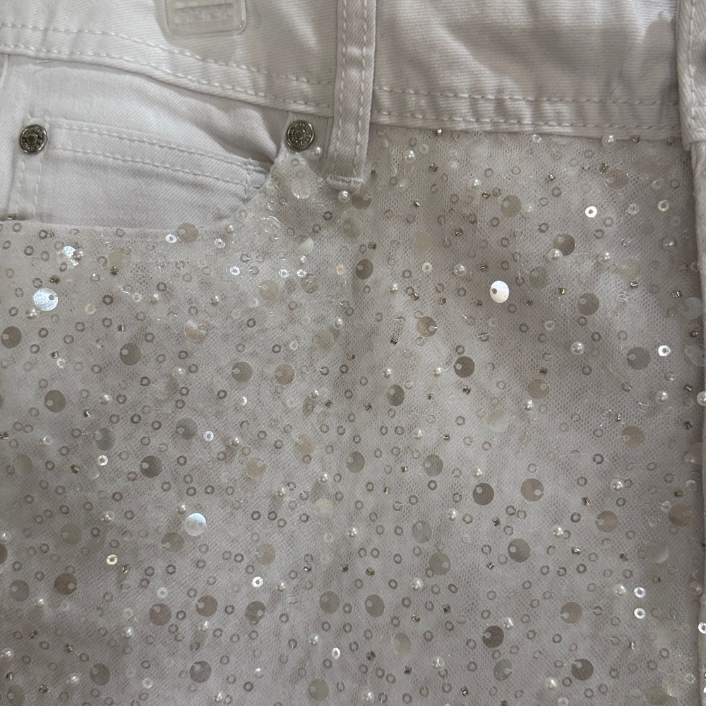 White Sequin Embellished Jeans - Picture 2 of 10